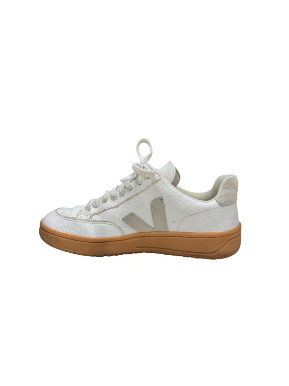 Veja V-12 White Leather Low Top Sneakers Rubber Gum Sole V Logo, Size 6 - Picture 2 of 10